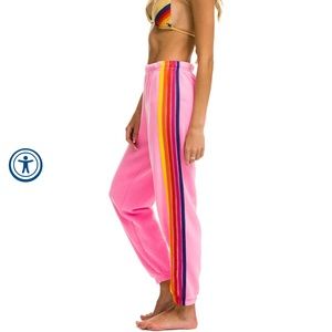 Aviator Nation pink 5 stripe sweatpants size Large (L)
